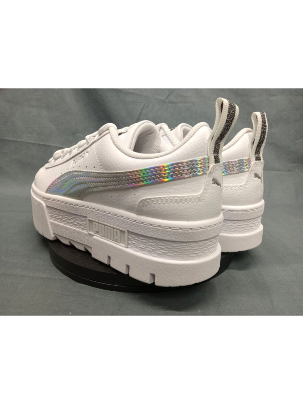 Puma Mayze Iridescent Jr. Platform Sneaker White Silver Girls Size 5 NEW IN BOX! - Picture 7 of 11